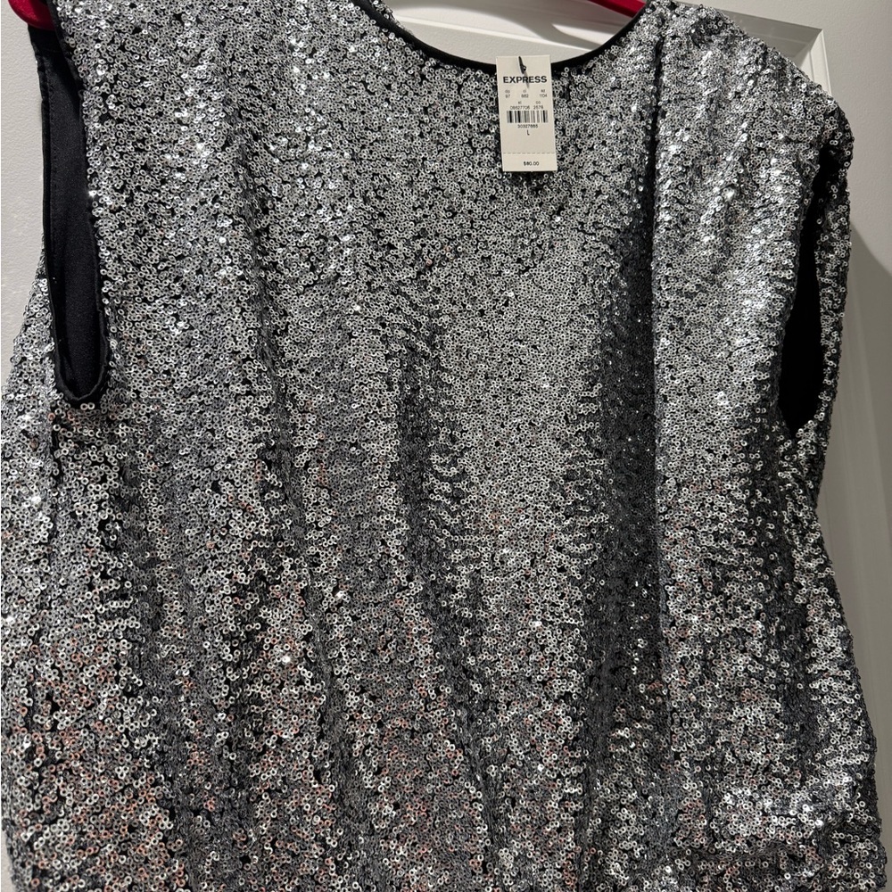 Express Women's Silver Sequin Blouse